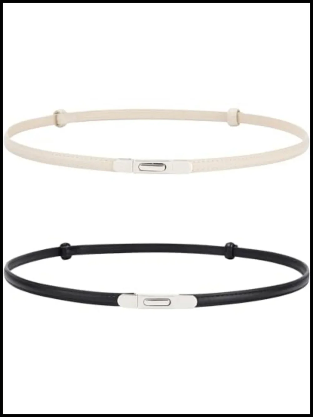 2 Pack Women Skinny PU Leather Belt, Thin Waist Belt with Gold Buckle,
